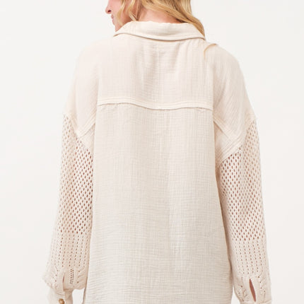 And The Why Texture Button Up Openwork Shirt