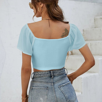 Drawstring Short Sleeve Crop Top