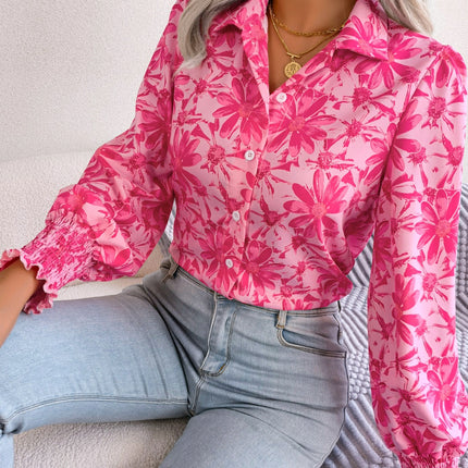 Floral Collared Neck Long Sleeve Shirt