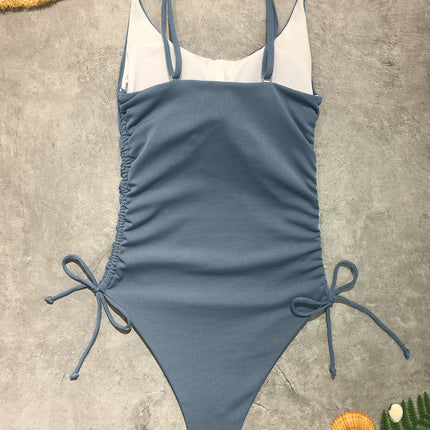 Drawstring Scoop Neck Sleeveless One-Piece Swimwear