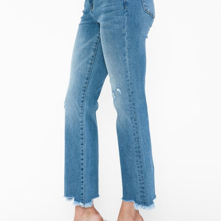 bytos Raw Hem Distressed Mid Rise Crop Jeans