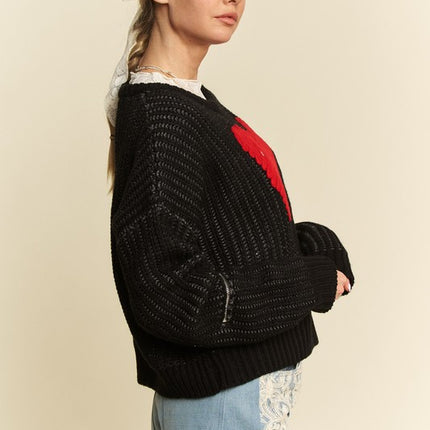 Davi & Dani Contrast Heart Dropped Shoulder Sweater