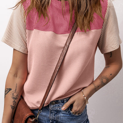 Color Block Round Neck Short Sleeve T-Shirt