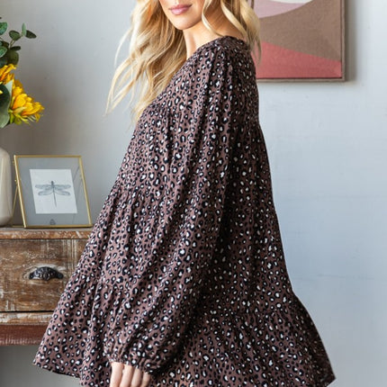 Heimish Leopard  Long Sleeve Tiered Blouse