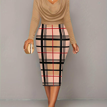 Plus Size Plaid Long Sleeve Mini Dress