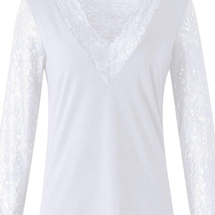 Full Size Lace Detail V-Neck Long Sleeve Blouse