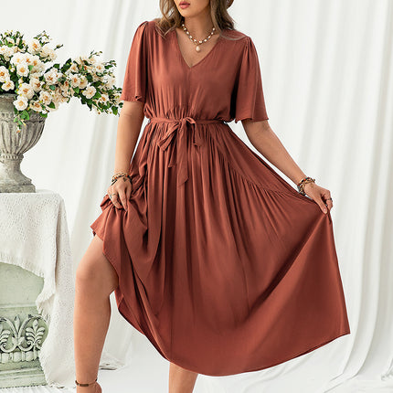 Plus Size V-Neck Flutter Sleeve Midi Dress