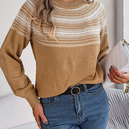 Contrast Round Neck Long Sleeve Sweater