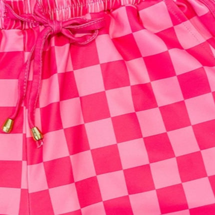 Drawstring Checkered Shorts with Pockets