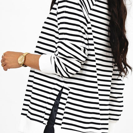 Side Slit Stripe Raglan Sleeve Sweatshirt