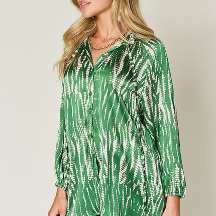 Double Take Full Size Printed Button Up Long Sleeve Shirt - Vickie Lynn's