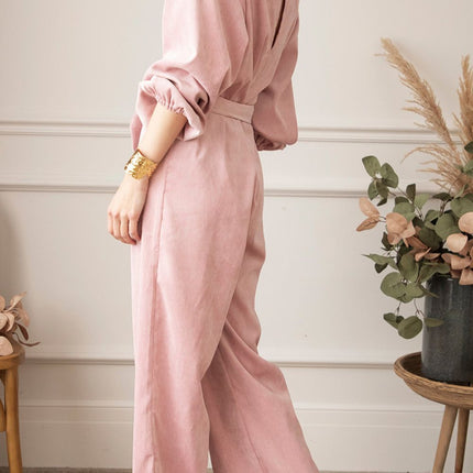 V-Neck Balloon Sleeve Wide Leg Jumpsuit