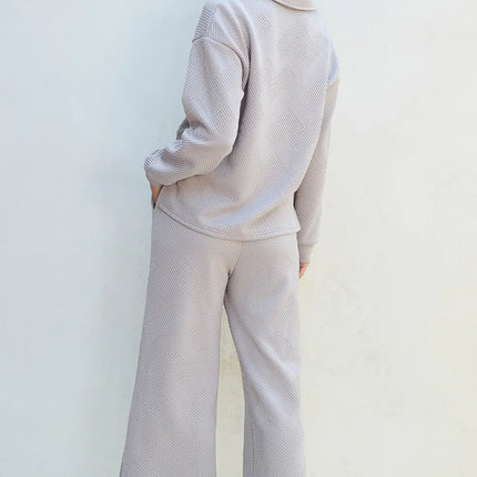 Textured Long Sleeve Top and Drawstring Pants Set