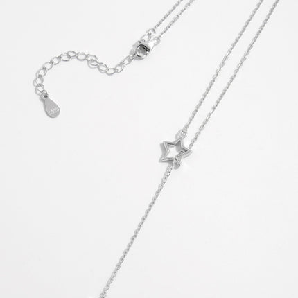 925 Sterling Silver Zircon Star Drop Necklace