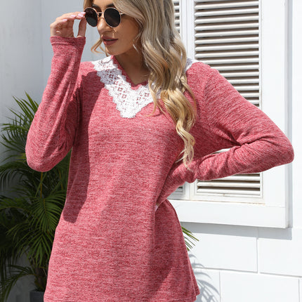 Lace Detail V-Neck Long Sleeve T-Shirt