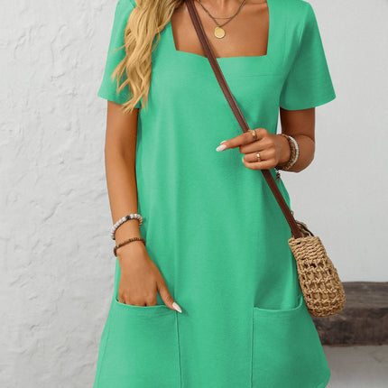 Mandy Square Neck Short Sleeve Mini Dress