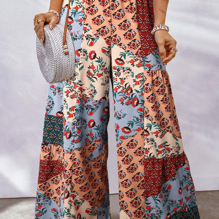 Full Size Drawstring Printed Wide Leg Pants