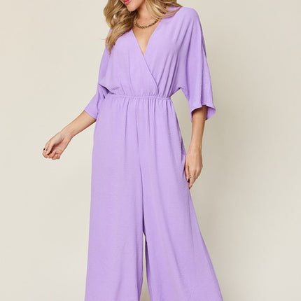 Double Take Full Size Half Sleeve Wide Leg Jumpsuit