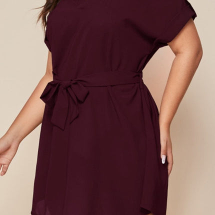 Plus Size Notched Tie Waist Mini Dress