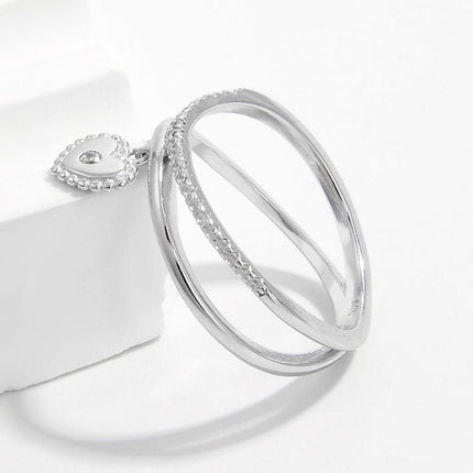 925 Sterling Silver Zircon Heart Charm Ring