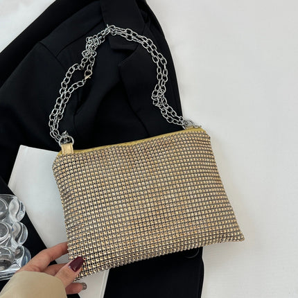 Rhinestone Polyester Chain Crossbody Bag