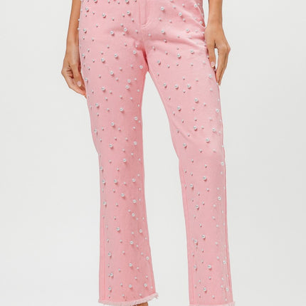 BiBi Washed Pearl Embellished Pants