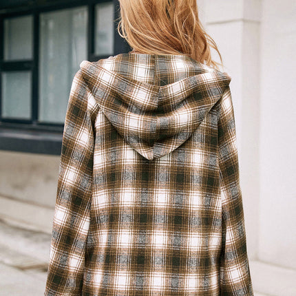 Ivy Lane Pocketed Plaid Long Sleeve Hooded Jacket