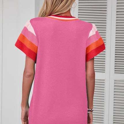 Color Block Round Neck Knit Top