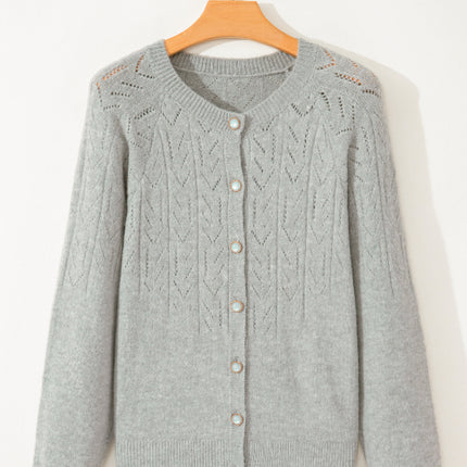 Openwork Button Down Long Sleeve Cardigan - Vickie Lynn's