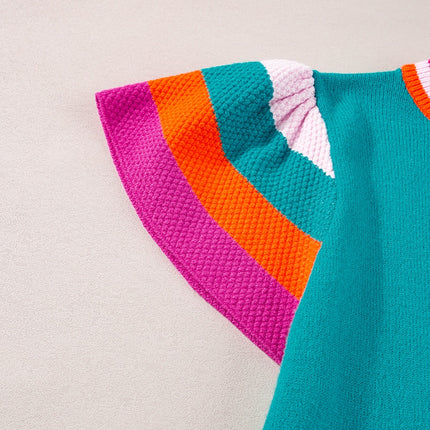 Color Block Round Neck Knit Top