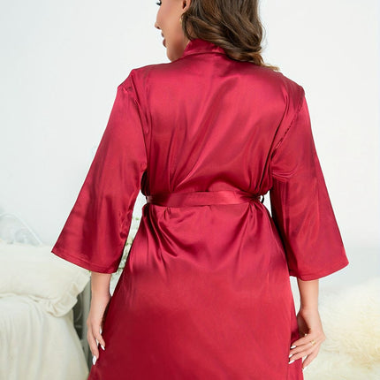 Plus Size Surplice Neck Tie Waist Robe