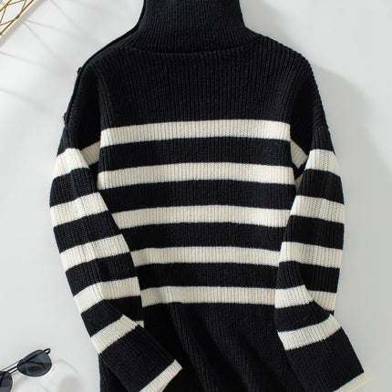 Buttoned Striped Long Sleeve Sweater