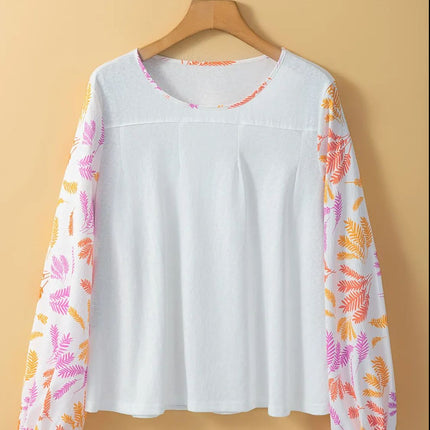 Printed Round Neck Long Sleeve Blouse