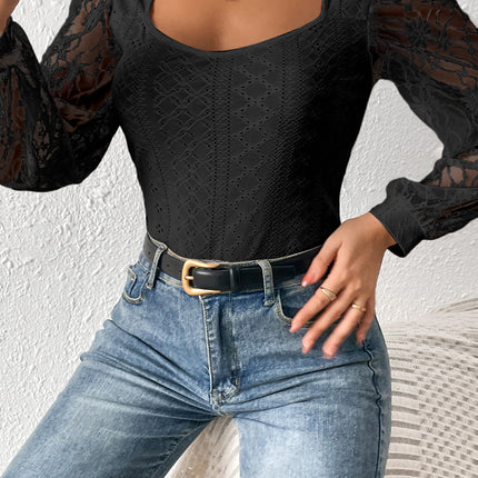 Eyelet Lace Long Sleeve Bodysuit