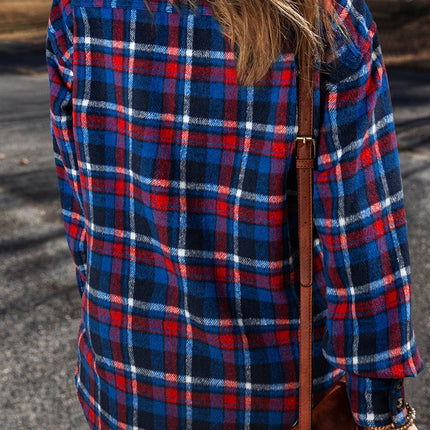 Pocketed Plaid Collared Neck Long Sleeve Shacket