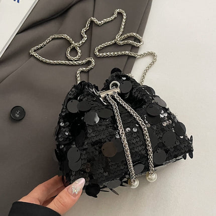 Drawstring Sequin Crossbody Bag