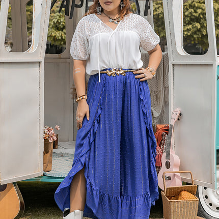 Plus Size Tie Neck Short Sleeve Blouse