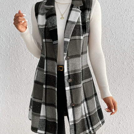 Plaid Button Up Vest Coat