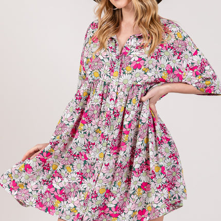 SAGE + FIG Floral Button Down Mini Shirt Dress