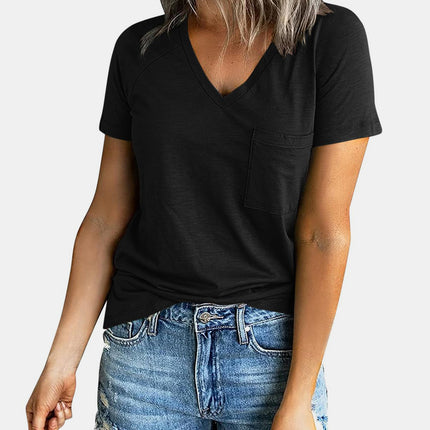 Pocketed V-Neck Short Sleeve T-Shirt