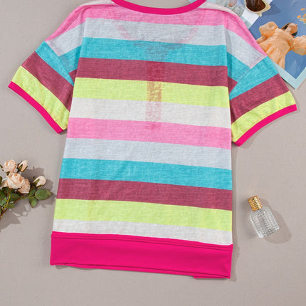 Plus Size Color Block Round Neck Short Sleeve T-Shirt
