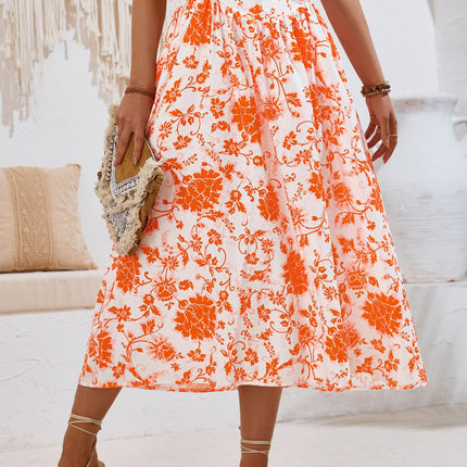 Printed Elastic Waist Midi Skirt