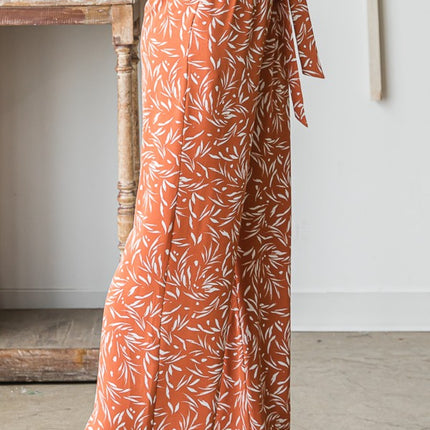 Heimish Full Size Printed Tied Straight Casual Pants