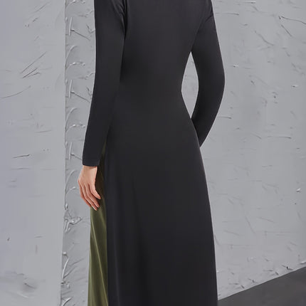 Contrast Long Sleeve Midi Dress