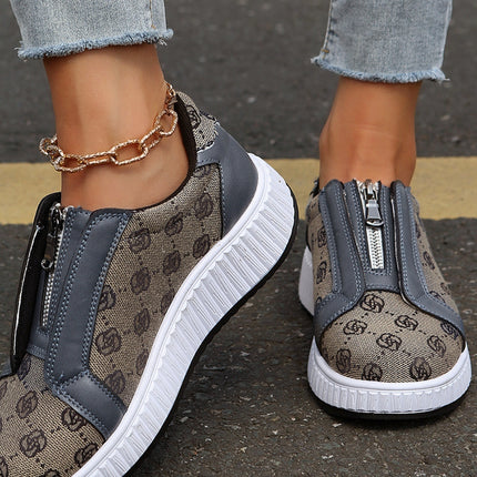 Floral Round Toe Sneakers with Zip