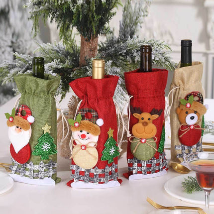 4-Pack Drawstring Christmas Wine Bottle Covers