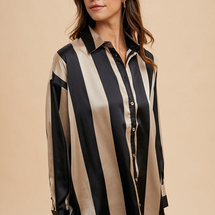 Annie Wear Striped Dropped Shoulder Button Up Shirt