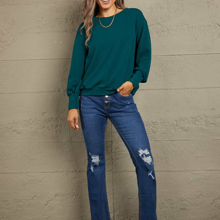 Double Take Round Neck Dropped Shoulder Pullover Sweater