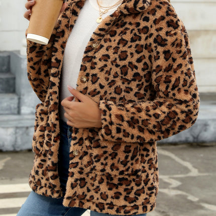 Button Up Drop Shoulder Fuzzy Jacket