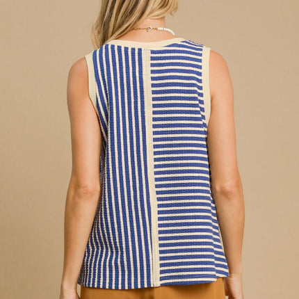 Umgee Round Neck Texture Striped Tank